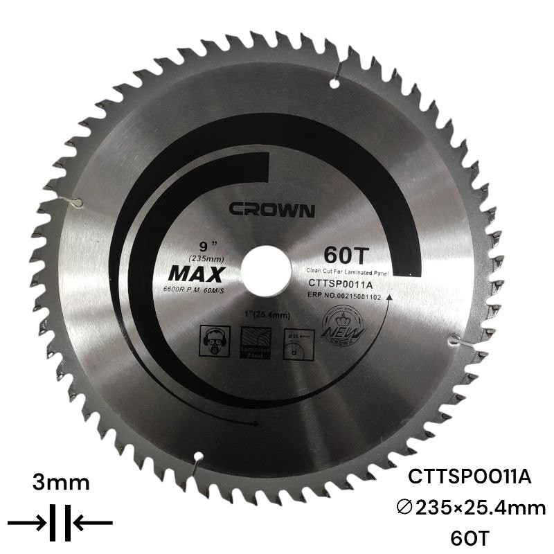 Диск пильный по дереву (235х3х25.4/20 мм; 60 зуб.)CTTSP0011A CROWN