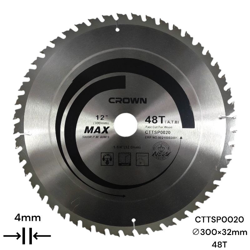 Диск пильный по дереву (300х3,3х32/25,4/20 мм; 48 зуб.)CTTSP0020 CROWN