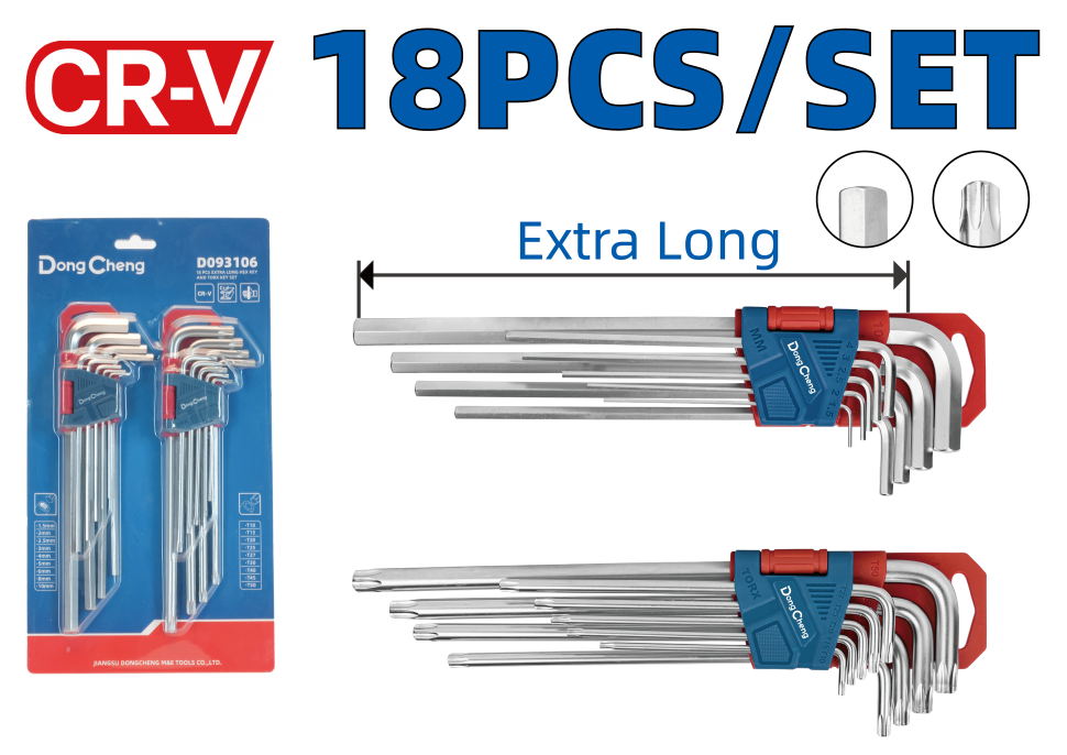 Набор сверхдлинных ключей HEX и Torx 18 шт HD093106