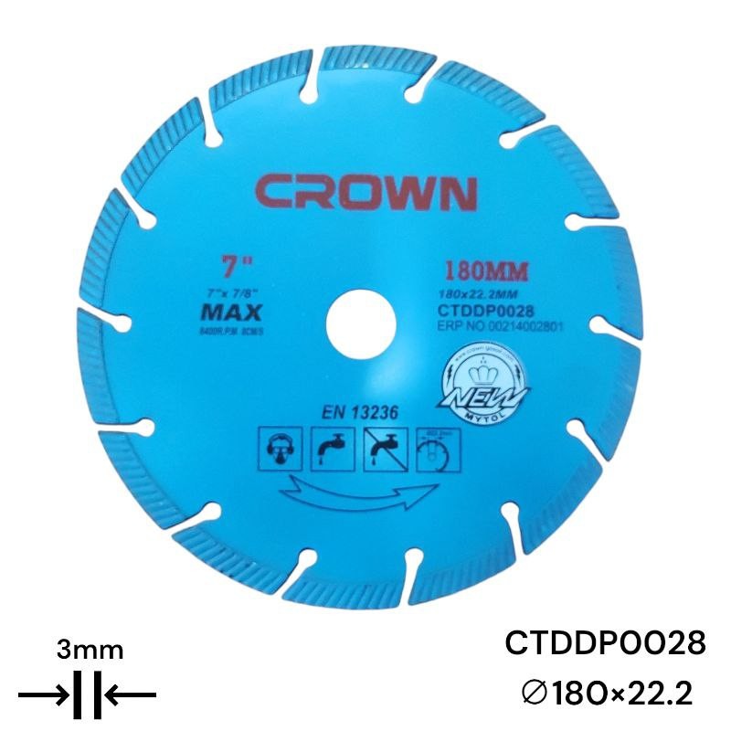 Алмазный отрезной диск CROWN 180 мм, турбосегментированный CTDDP0028