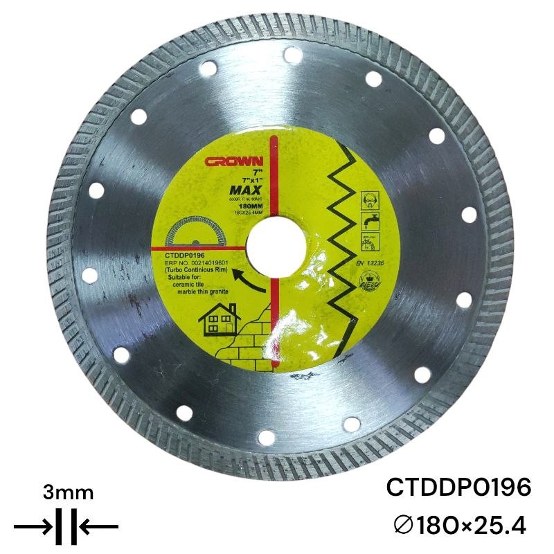 Алмазный отрезной диск CROWN 180 мм, турбо CTDDP0196
