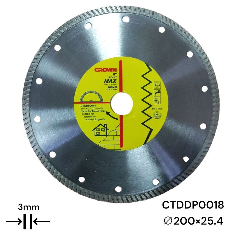Алмазный отрезной диск CROWN 200мм, турбо CTDDP0018