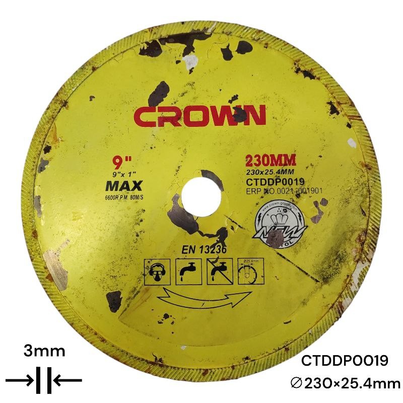 Алмазный отрезной диск CROWN 230 мм, сплошной CTDDP0019