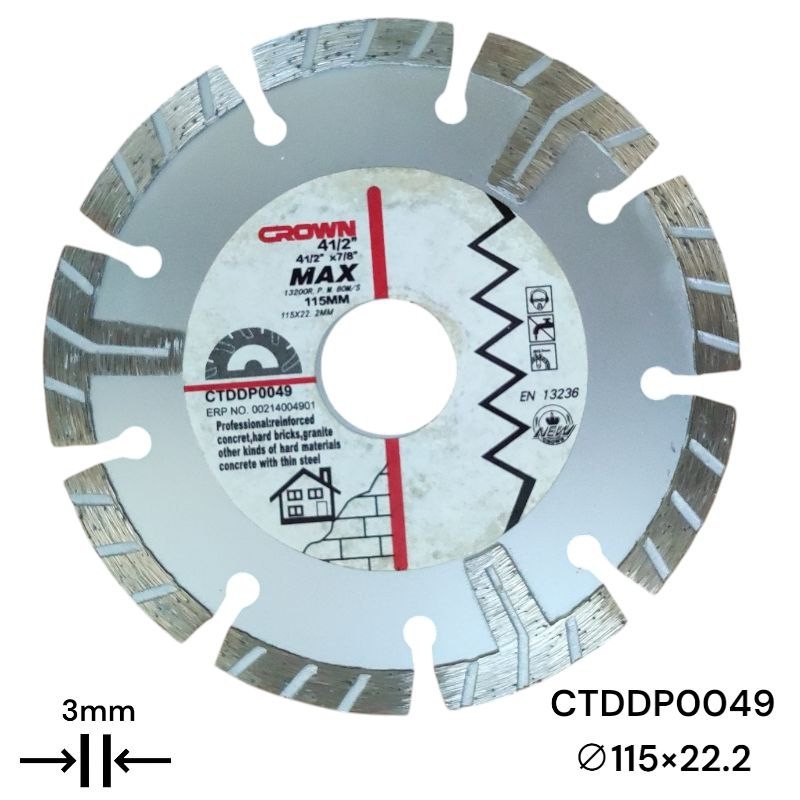 Алмазный отрезной диск CROWN 115 мм, турбосегментированный CTDDP0049