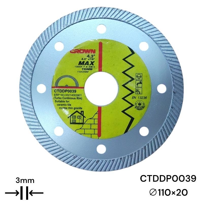 Алмазный отрезной диск CROWN 110 мм, турбо CTDDP0039